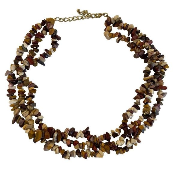 Necklace Vintage 3 Strand Semi Precious Stones Earth Tone BOHO Bohemian 18
